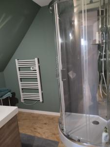 a shower stall in a bathroom with at Chambres d'hôtes du Chênelong Cantal in Marchastel +12 photos