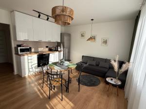 a living room with a couch and a table at Apartament Cichy in Tarnów