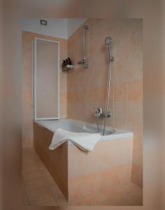 a bathroom with a bath tub with a shower at Urban Chic Apartment in Valmontone +30 photos