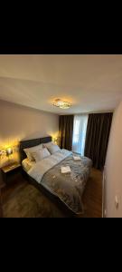 a bedroom with a large bed with a large window at Sweet Home Pale in Pale