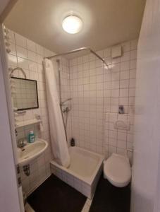 a white bathroom with a toilet and a sink at Süße Marie 6 in Karlsruhe