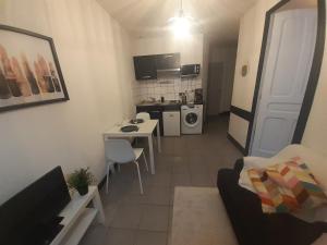 a small apartment with a kitchen and a living room at Elise en plein coeur de la ville in Saint-Étienne
