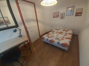 a small bedroom with a bed and a desk at Elise en plein coeur de la ville in Saint-Étienne