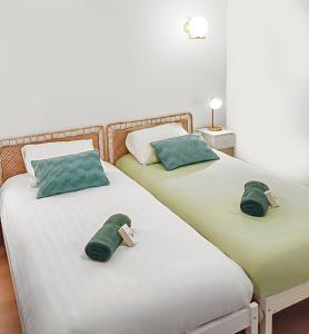 2 letti con cuscini verdi uno accanto all'altro di Escapade Alsacienne Le Printemps - Entre Strasbourg et Colmar  Altre 15 foto