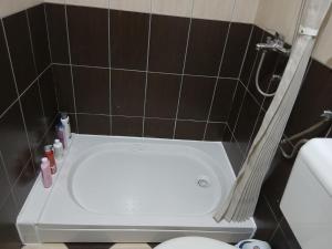 a bathroom with a shower and a white tub at Apartman Lada in Bijeljina +20 photos