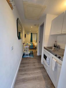 una piccola cucina con lavello e fornello di The Cosy Pod Studio - Short Stay in Salford a Manchester