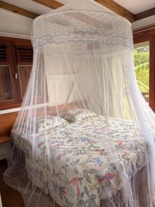 a bed with a mosquito net in a room at La Kaban in Le Vauclin