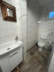 un bagno con un lavandino bianco e un water di Stara Ruža a Gračanica Altre 6 foto