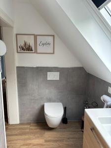 een badkamer met toilet en wastafel bij Wurmbergblick Ferienwohnung in Braunlage +4 foto's