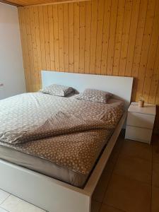 a bed with two pillows on it in a room at Rückzugsort in Reichenbach