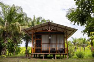 een kleine hut in een veld met palmbomen bij Valencia Lake Lodge in Puerto Maldonado