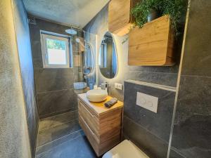 un bagno con un lavandino e un water al suo interno di Alpine Apartments St-Sigmund a Sankt Sigmund im Sellrain