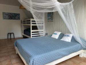 a bedroom with a bed with a mosquito net at Villa CosaRoé-Vue Mer-Piscine-3 étoiles in Rivière-Salée