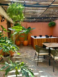 a patio with plants and a table and chairs at Casa Marina Hotel Boutique in Ríohacha