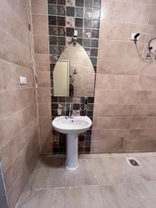 a bathroom with a sink and a mirror at Nile view retreat I in Luxor +17 photos