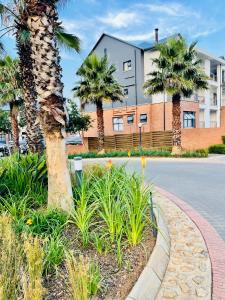 a palm tree next to a street with a building at The Blyde -Ender137 in Pretoria