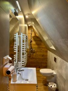 een badkamer met een wastafel en een toilet bij Rezydencja Kojsowka in Witów +58 foto's