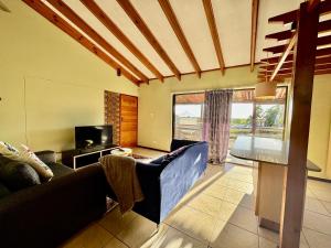 a living room with a couch and a television at Egret's Lookout in Cape Town