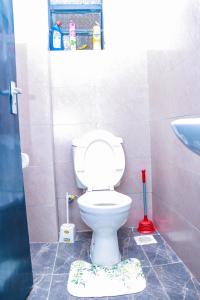 a bathroom with a white toilet and a plunger at EnE Homes in Kisumu