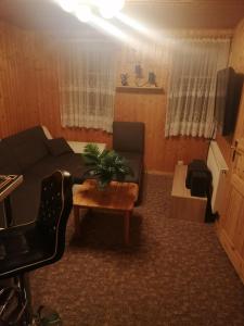 a living room with a couch and a table at Pension Rippachtal 2 in Lützen