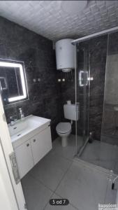 a bathroom with a shower and a toilet and a sink at Relax 2 in Bukorovac