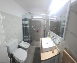 a bathroom with a toilet and a sink and a shower at EdenMDQ-4 in Mar del Plata