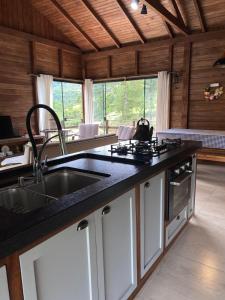 a kitchen with a sink and a counter top at Ebenezer in Benedito Novo