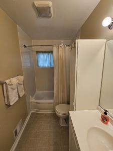 a bathroom with a toilet and a sink and a shower at Park House Mada in Rockville +7 photos