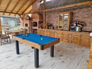 tavolo da biliardo nel mezzo di una cucina di La Cetate Transilvania a Moşna