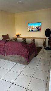 a bedroom with a bed and a tv on the wall at Recantodomarsaojose in São José de Ribamar