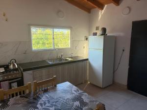 a kitchen with a white refrigerator and a sink at Nat depto in Senillosa