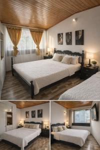 2 immagini di una camera con 2 letti di El Tikki Haus a Cota