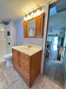 een badkamer met een wastafel en een toilet bij Cozy lake house in Nassau