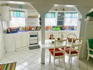 a kitchen with a white table and chairs at Krystal Apartment in Grande Rivière