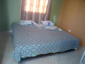 a bed with two pillows on it in a bedroom at habitacion doble 1 Marcia place in San Andrés