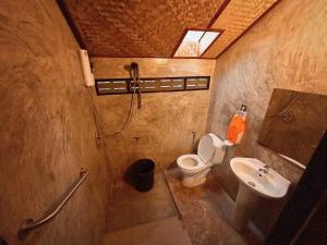 een kleine badkamer met toilet en wastafel bij Baandindon Private Earthhouse Homestay in Mae Rim +20 foto's