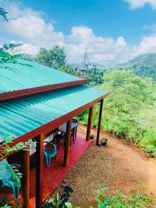 a view of a house with a blue roof at Gold Stream Villa in Demodara