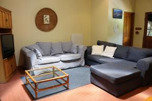 a living room with a couch and a tv at Dunford's Loft in Himeville