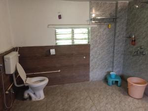 a bathroom with a toilet and a shower at teak trail in Pune +154 photos