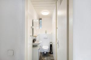 a white bathroom with a toilet and a sink at Bruchköbel auch für Monteure in Bruchköbel +16 photos