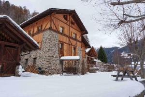 a building with snow in front of it at Appartamenti Chalet Canedi in Peio