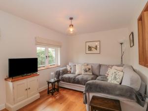 a living room with a couch and a flat screen tv at Greenham Rise in Chiselborough