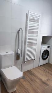 a bathroom with a toilet and a washing machine at La Cantizada in Viloria