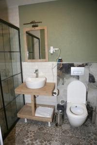 a bathroom with a sink and a toilet and a mirror at Zoom Airport Hotels in Istanbul +2 photos