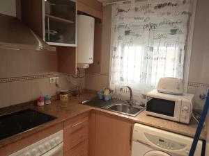 a kitchen with a sink and a microwave at Apartamentos Marina d'or in El Borseral