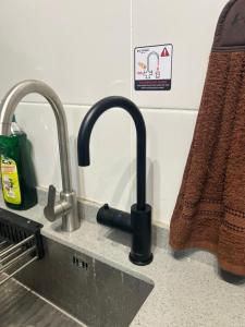 een aanrecht met twee kranen en een wastafel bij 7-06 Kenny Hill Residence 1 Kuching in Gua Sai