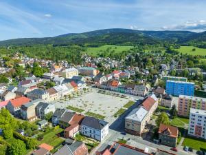an aerial view of a city with a park at Apartmány SRC in Nové Město pod Smrkem