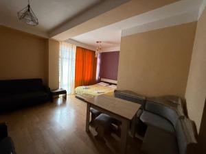 a room with a bed and a couch and a table at Hotel Hills in Bakuriani