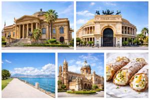 a collage of pictures of a building with pastries at Maqueda Suites in Palermo
