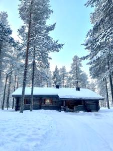 een blokhut met sneeuw erop bij Villa Havu in Kuusamo